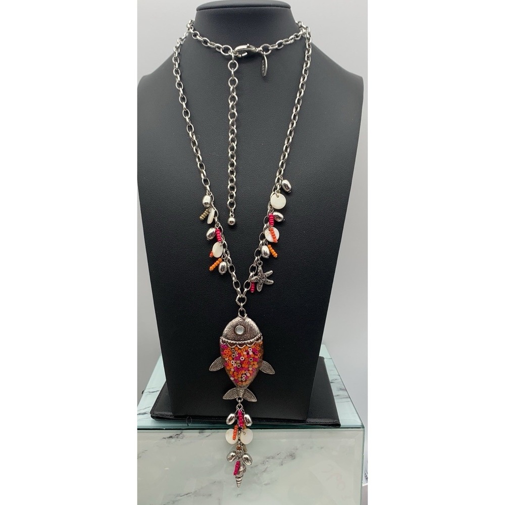 Chicos Silver Tone And Colorful Fun Fish Pendant Ocean Themed Charm Necklace - Picture 2 of 7